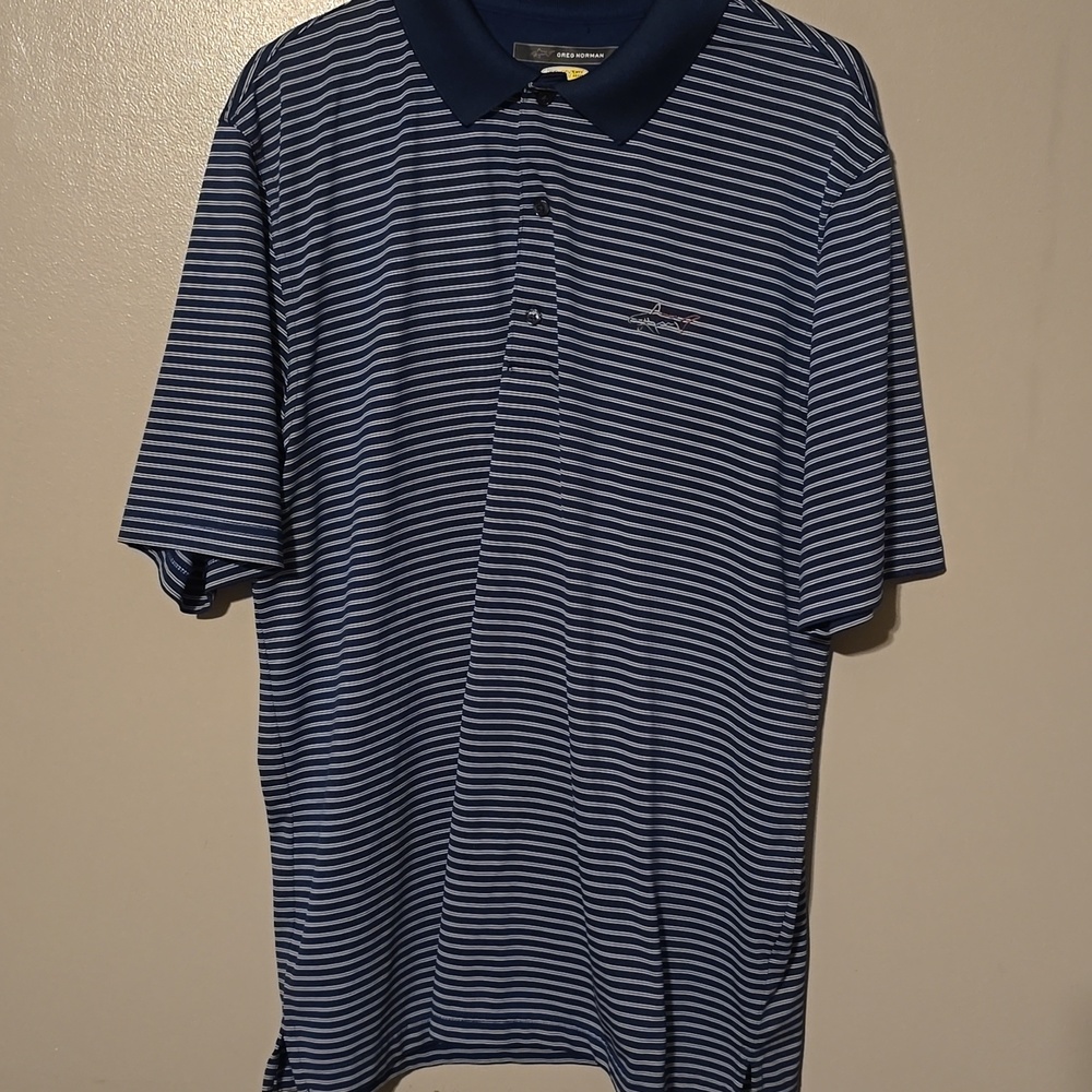 Greg Norman Men’s Large‎ Play Dry Golf Striped Polo Blue